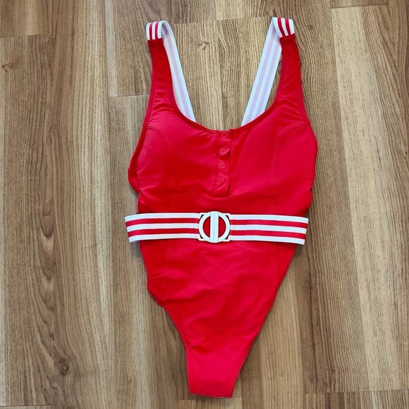 Seafolly Woman's Red & White Tank Belted Maillot One-Piece Swim Suit Sz 4 - Picture 10 of 13